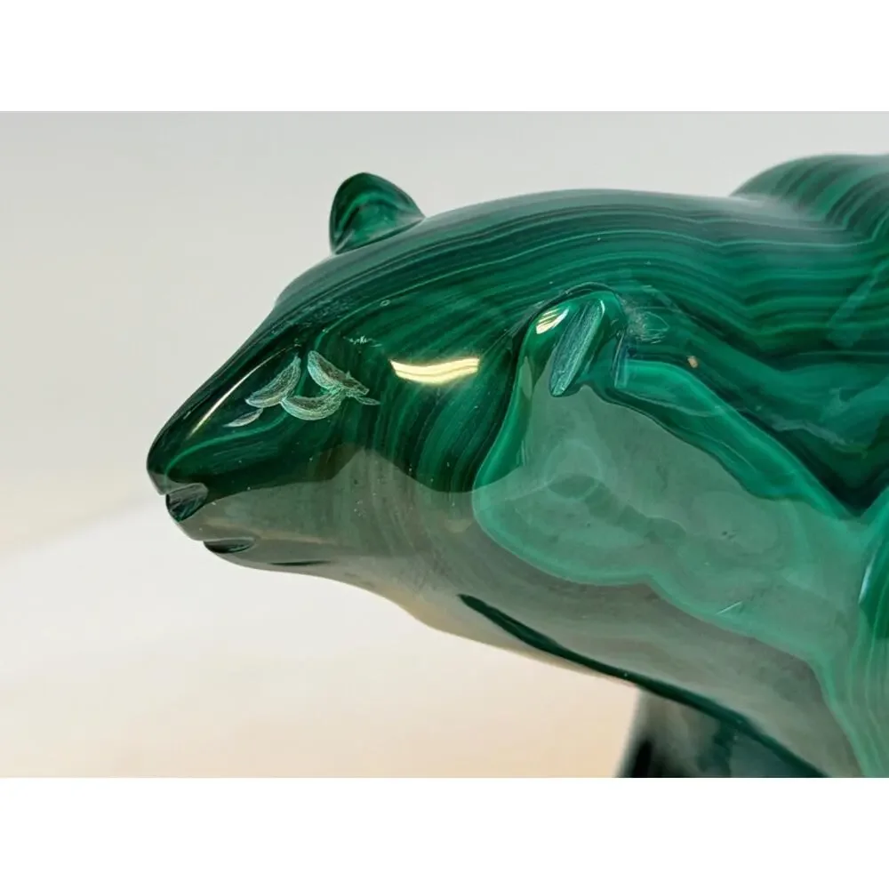 Super Large Malachite Bear Figurine | Green Carved Stone Crystal, Statue, Zaire